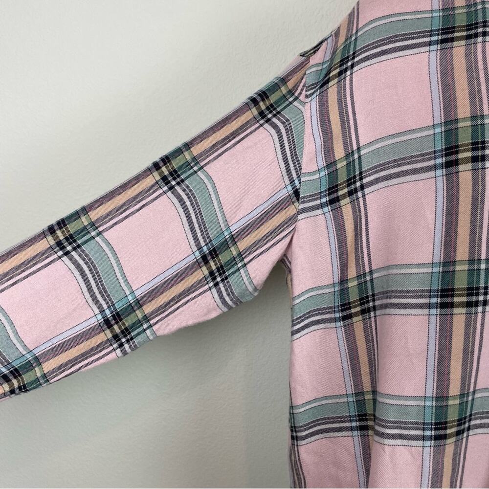 J Jill Pink Gray Plaid Long Sleeve Button Down Shirt Medium - Picture 3 of 9
